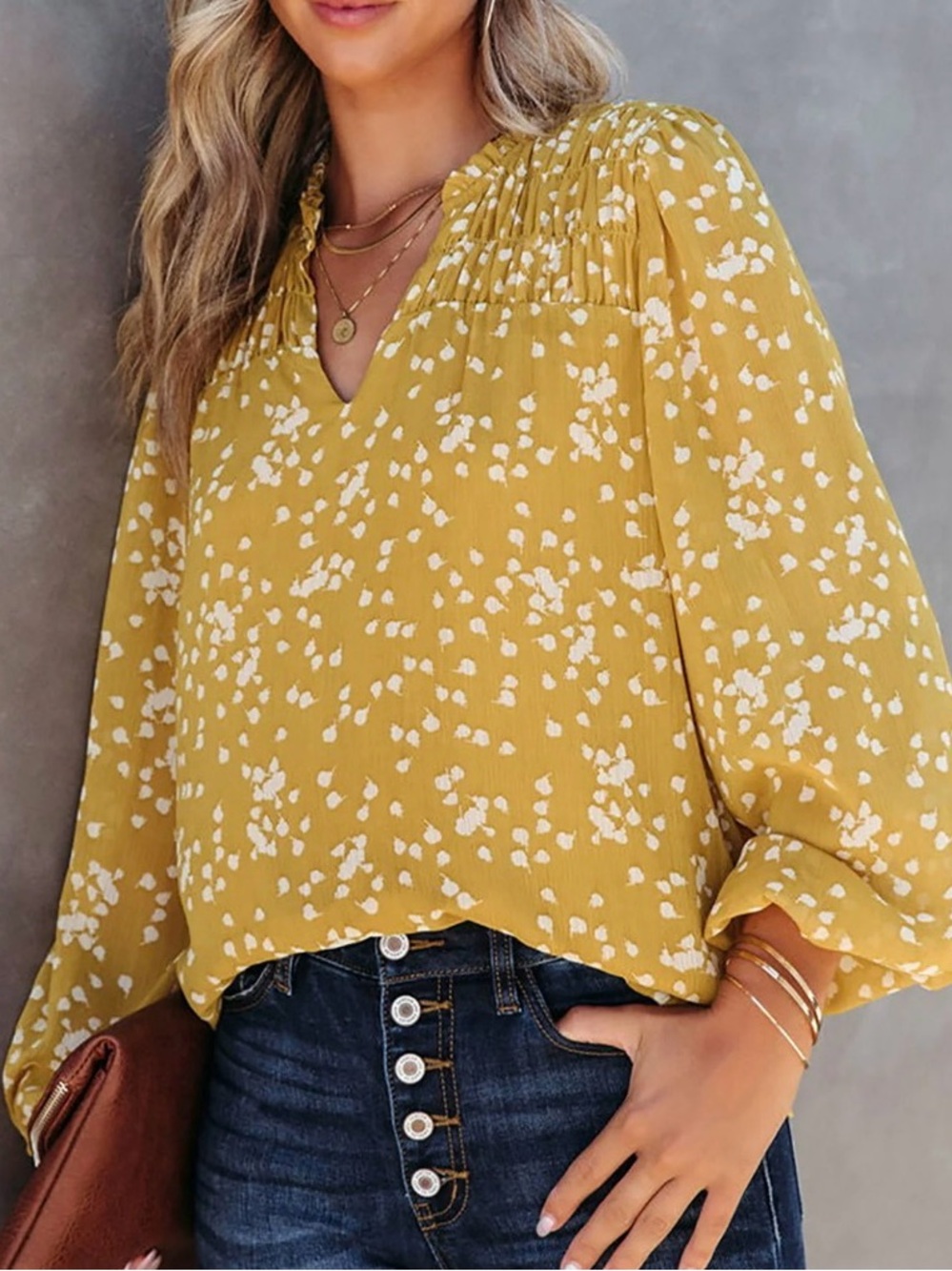 NWT Floral Smocked Yoke V-Neck Blouse - Women Small